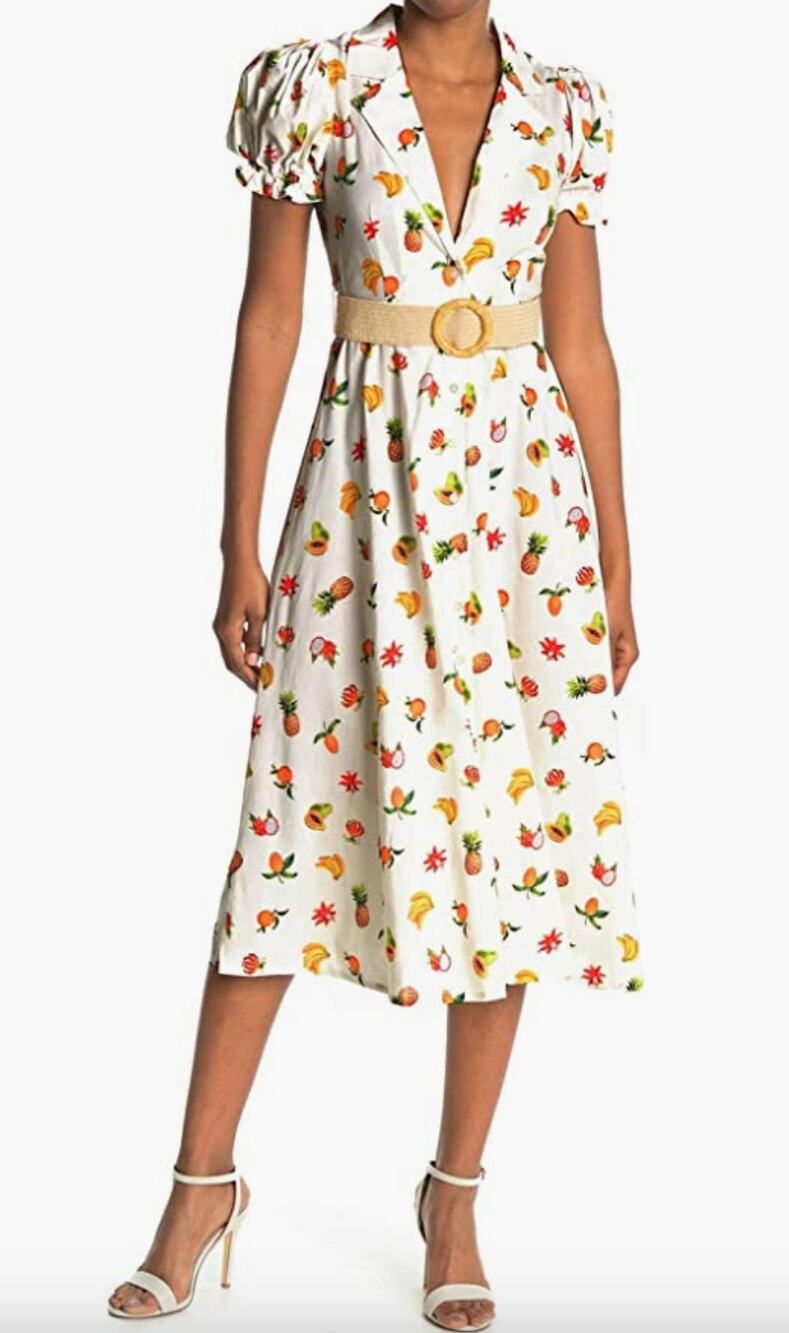 WeWoreWhat White Bella Fruit Belted Cotton-Blend Mini Dress Size S Small $295
